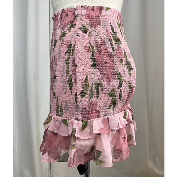 NWOT INTERMIX Skirt‎ Womens (S) Ruched Floral Ruffle Pink Mini  Bodycon Femme - Picture 4 of 7
